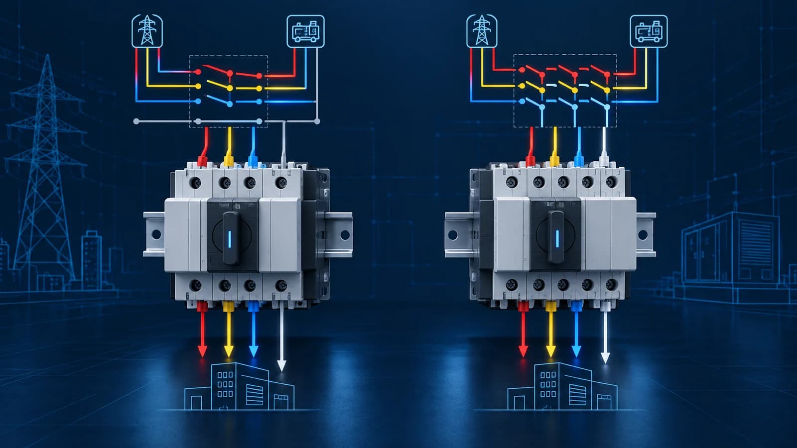 Three-pole and four-pole automatic transfer switch comparison