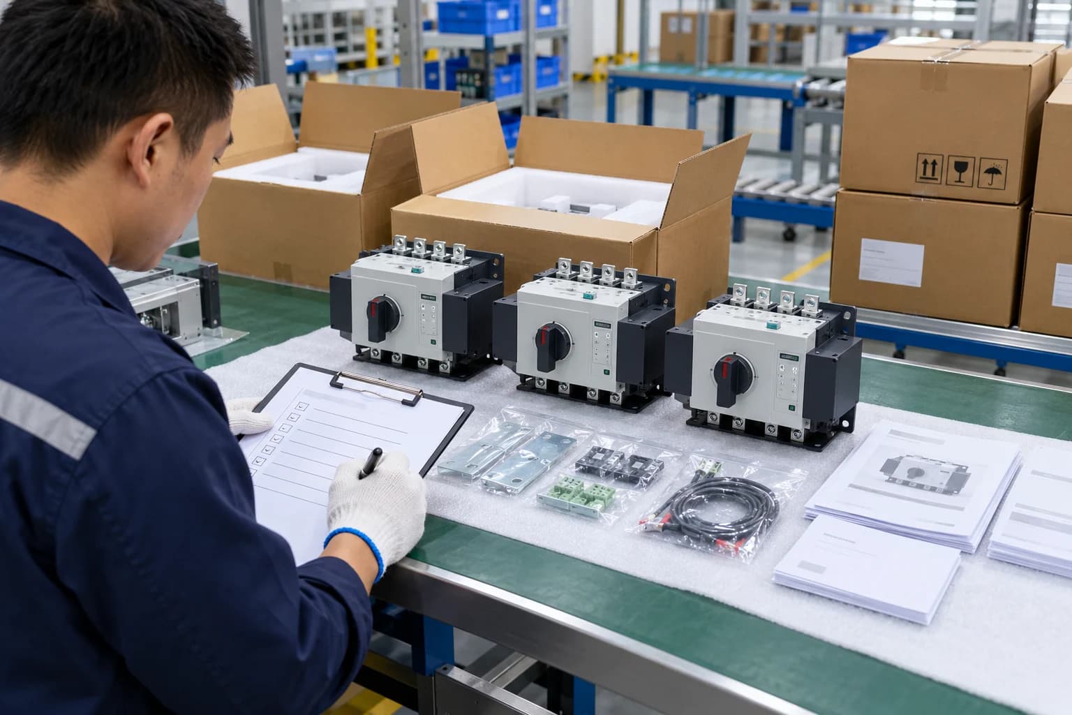 ATS shipment inspection with products packaging and checklist