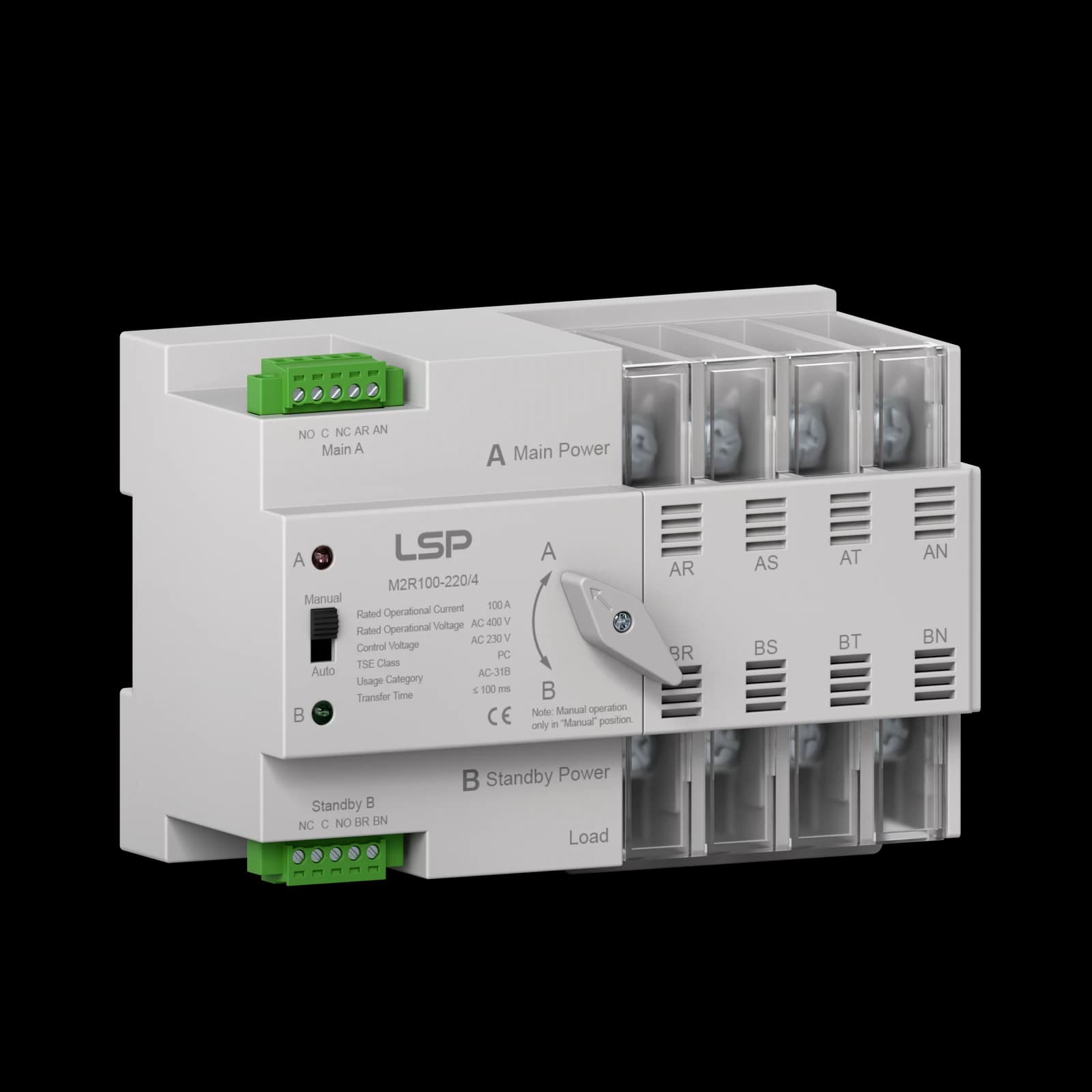 M2R100 four-pole automatic transfer switch front view